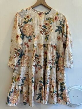 Zara Cream Floral Top with Blue & Yellow Accents